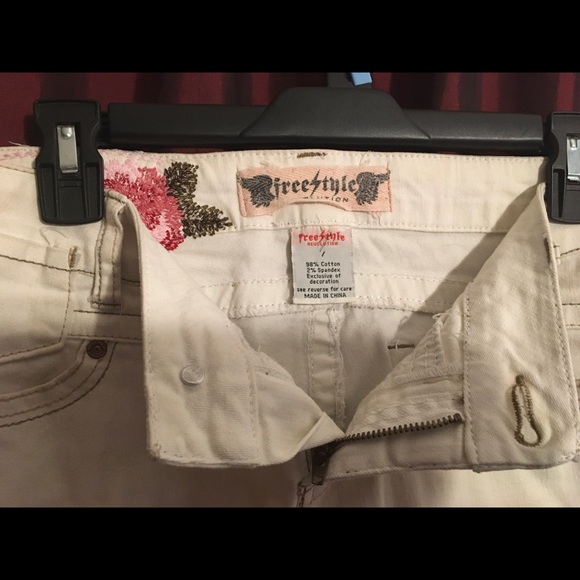 Off-white cropped jeans Freestyle Size 7 low rise - Picture 2 of 8